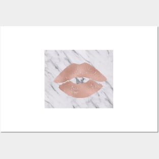 Kissing lips on marble Posters and Art